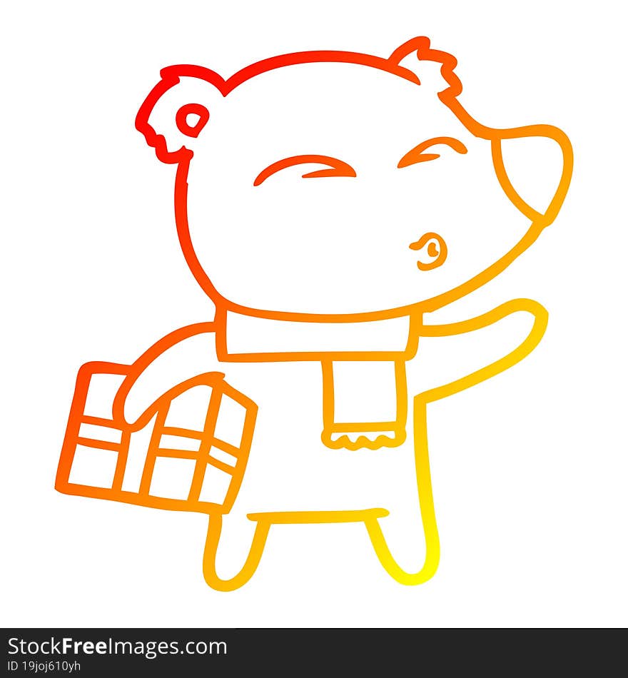 Warm Gradient Line Drawing Cartoon Christmas Polar Bear