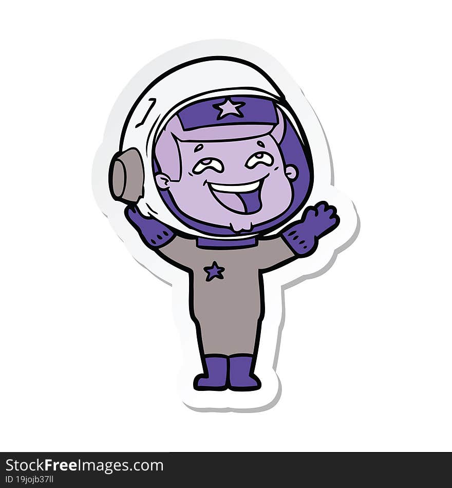 sticker of a cartoon laughing astronaut