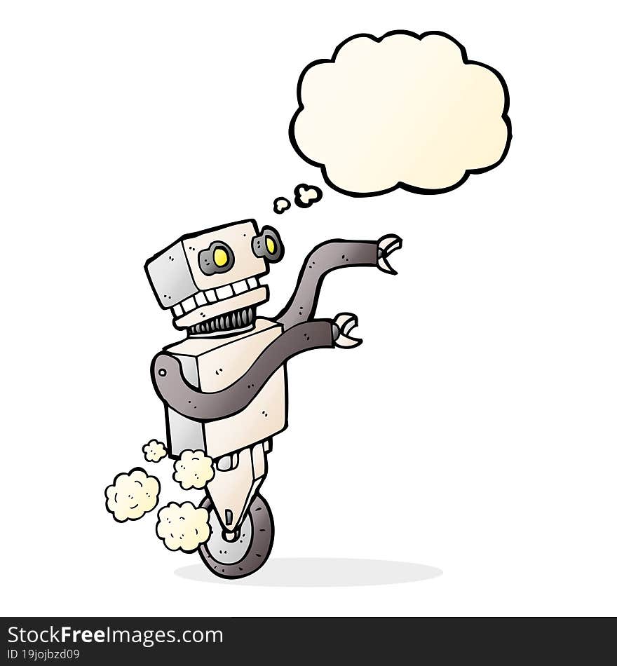 cartoon funny robot with thought bubble