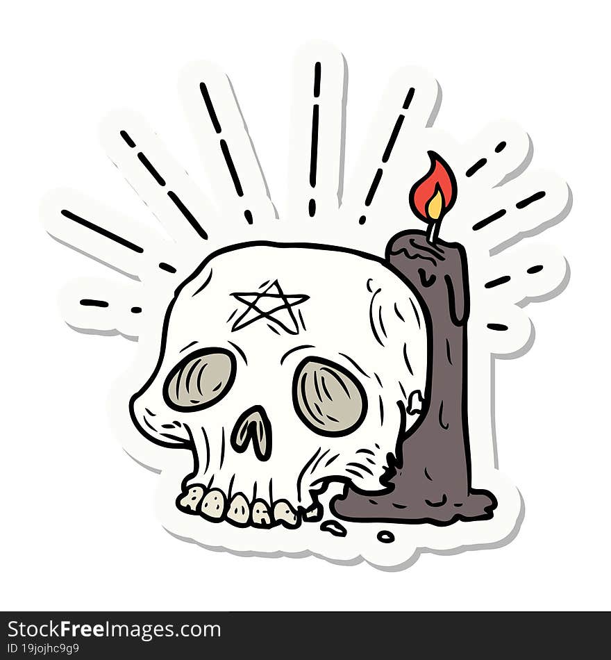 sticker of tattoo style spooky skull and candle