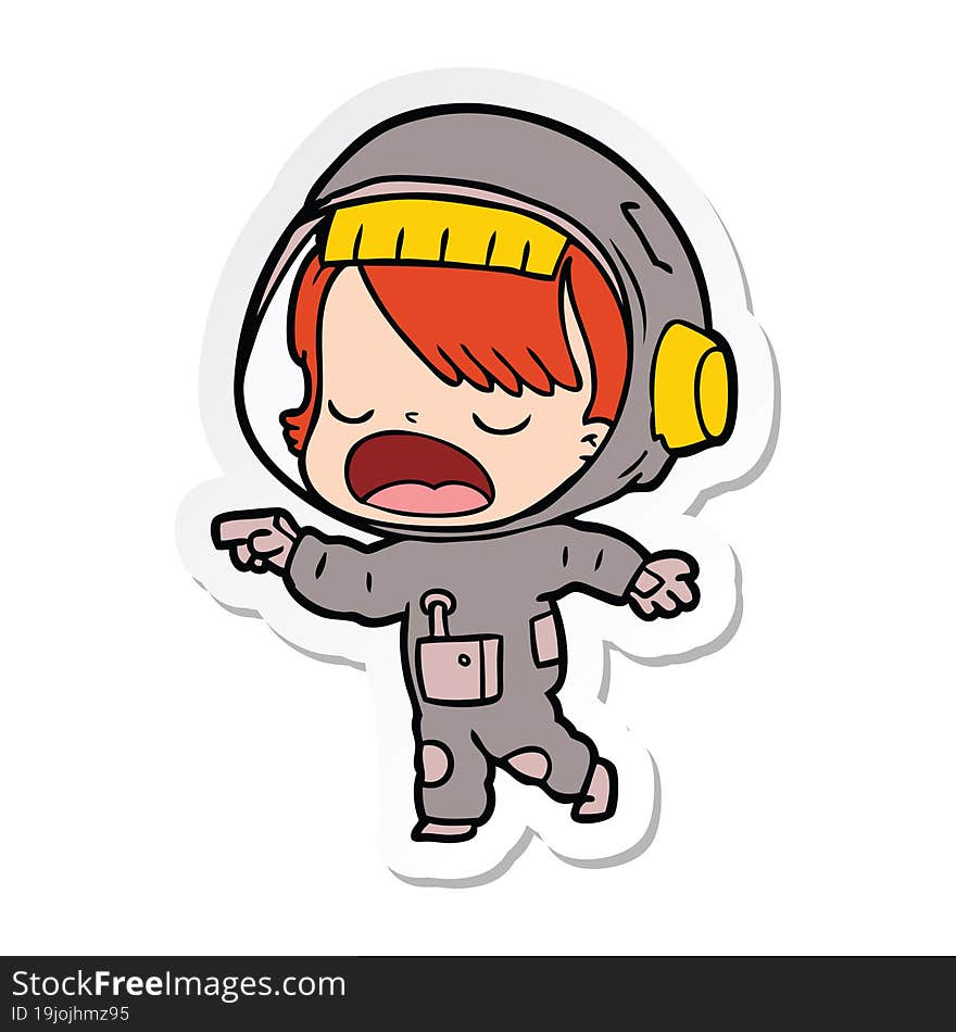 sticker of a cartoon talking astronaut