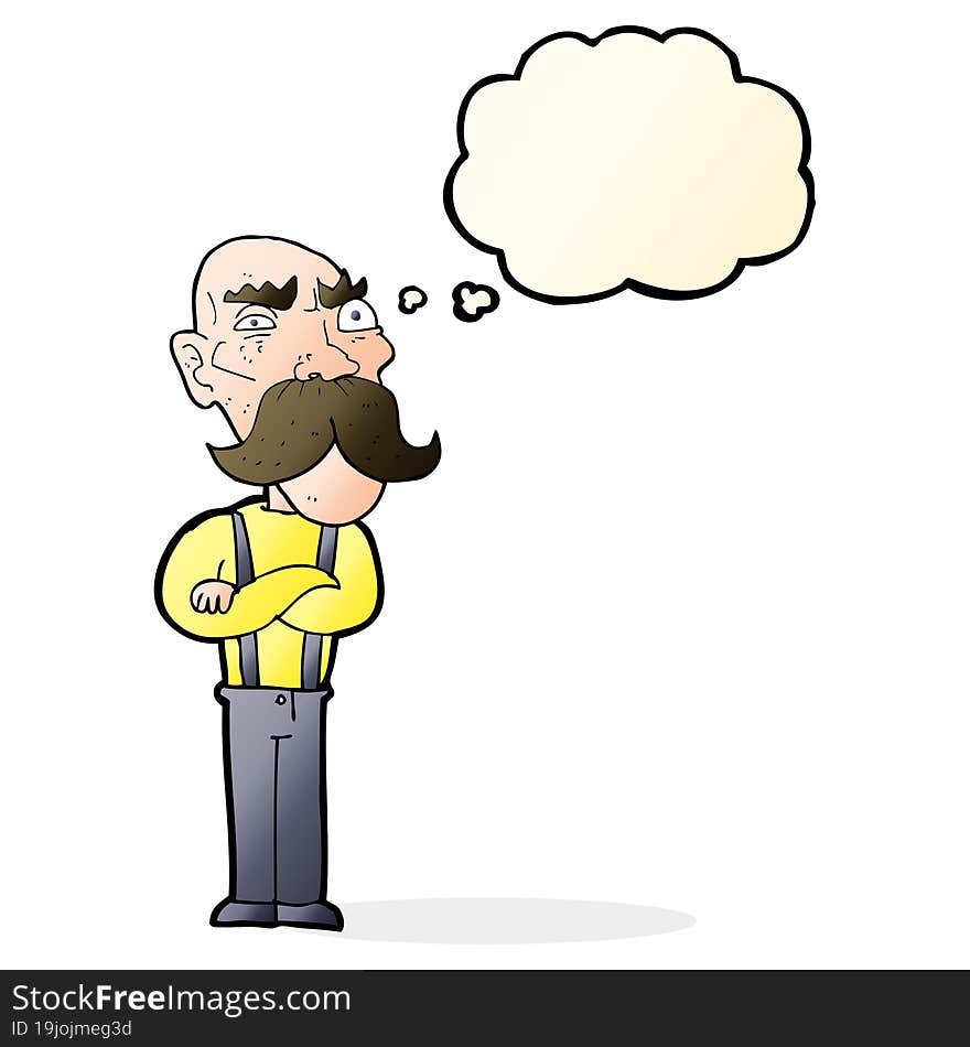 cartoon angry old man with thought bubble