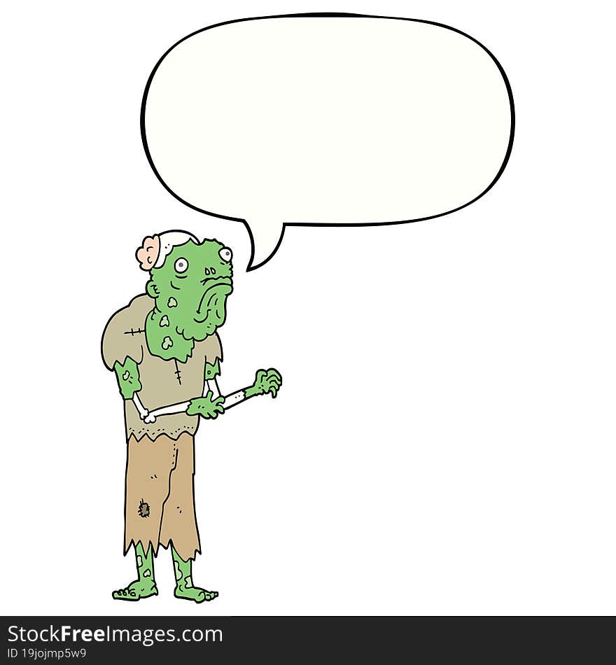 cartoon zombie and speech bubble