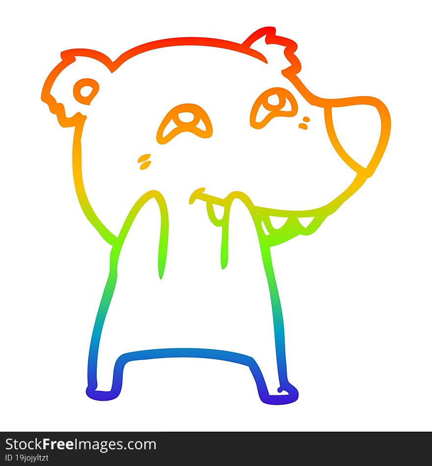 rainbow gradient line drawing cartoon polar bear showing teeth