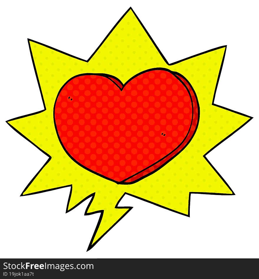 cartoon heart with speech bubble in comic book style