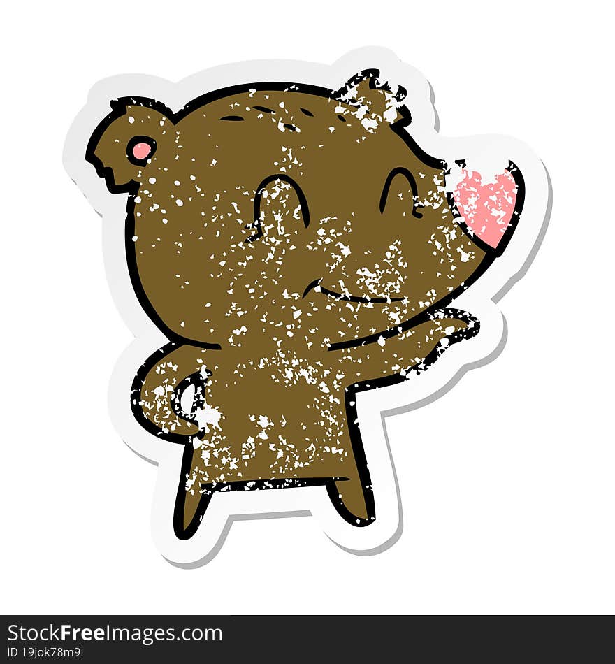 Distressed Sticker Of A Friendly Bear Cartoon