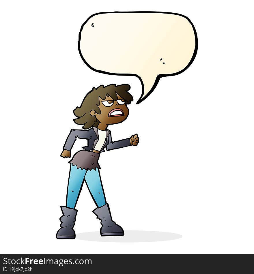 Cartoon Angry Biker Girl With Speech Bubble