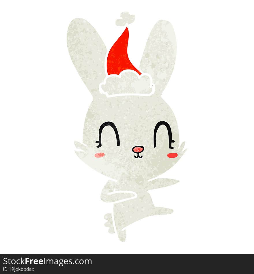 cute hand drawn retro cartoon of a rabbit dancing wearing santa hat. cute hand drawn retro cartoon of a rabbit dancing wearing santa hat