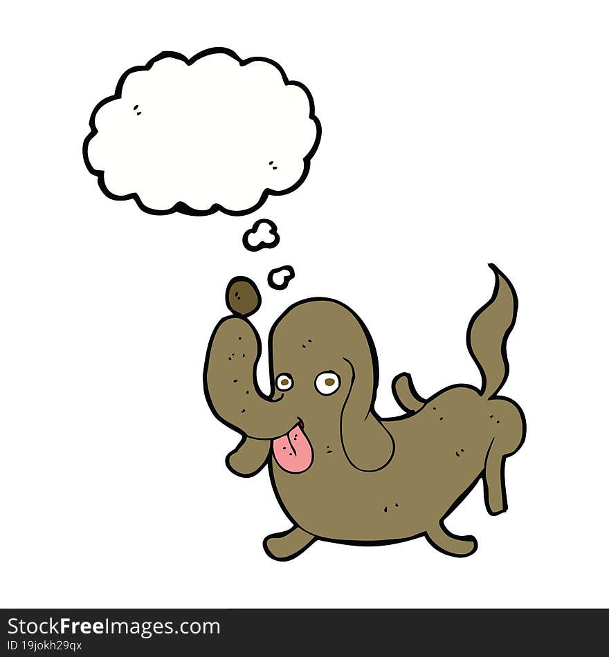 cartoon dog sticking out tongue with thought bubble