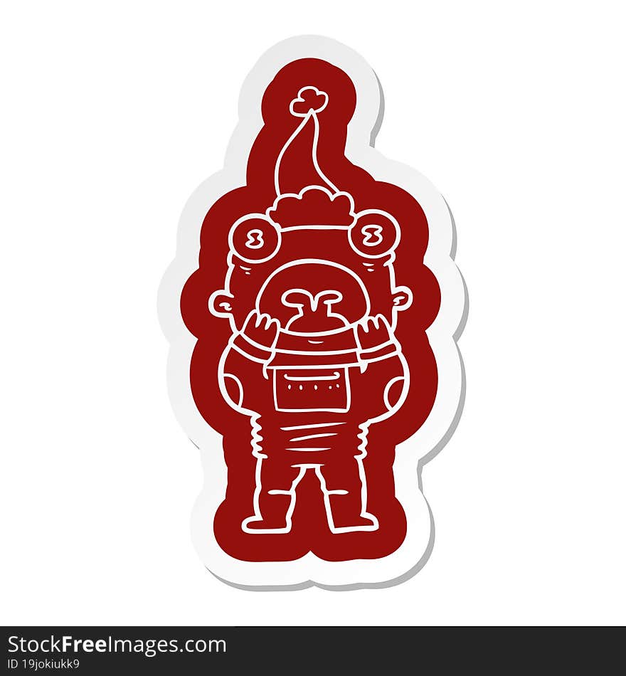 cartoon icon of a alien gasping in surprise wearing santa hat