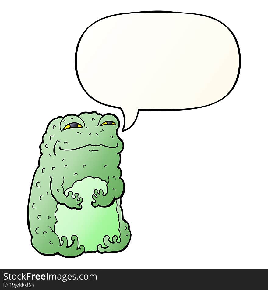 cartoon smug toad and speech bubble in smooth gradient style