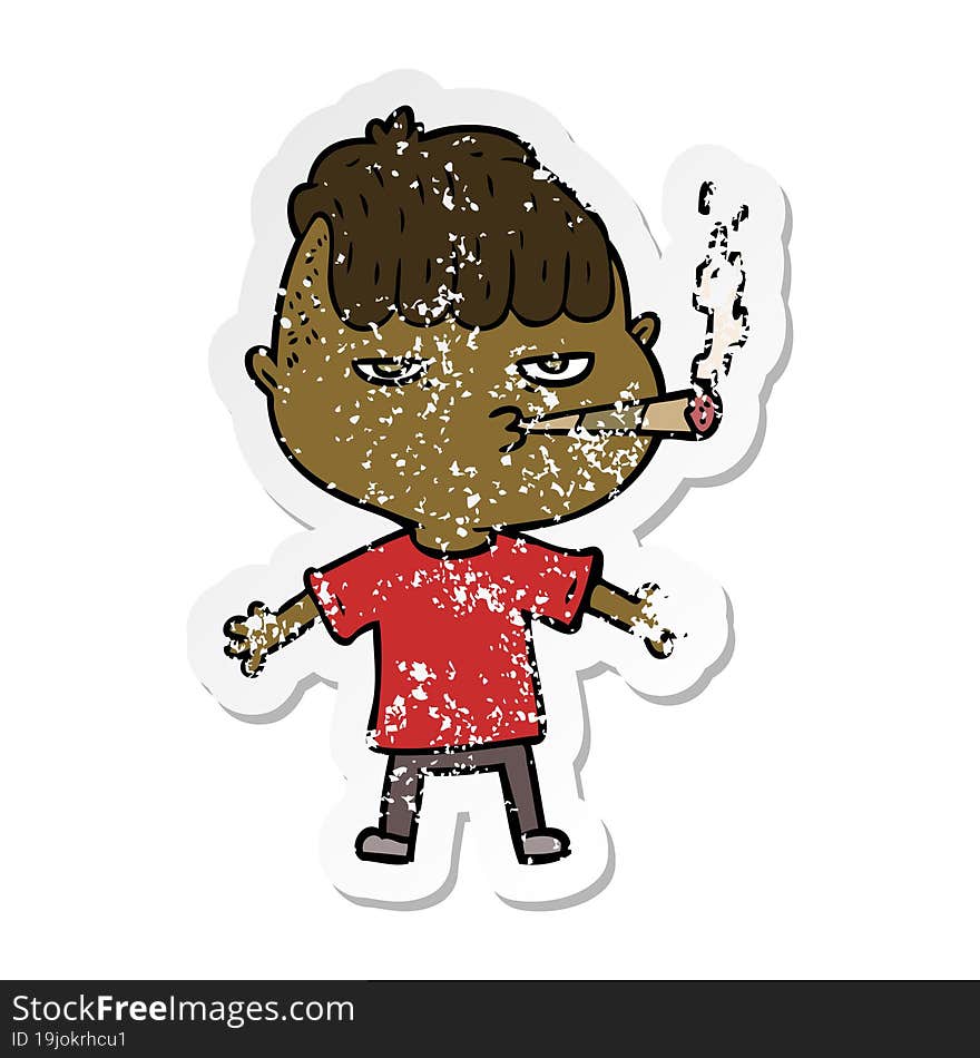 Distressed Sticker Of A Cartoon Man Smoking