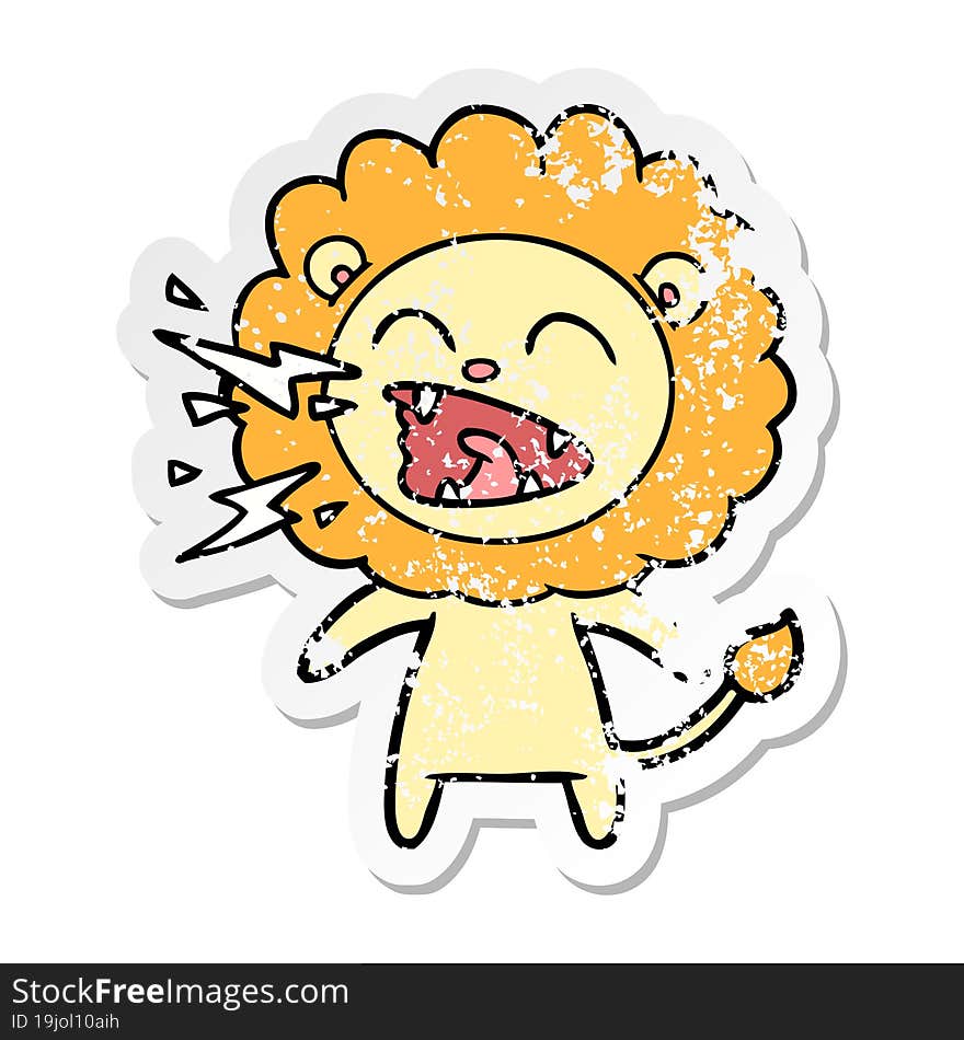 distressed sticker of a cartoon roaring lion