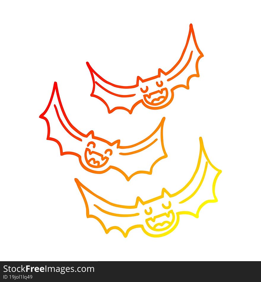 warm gradient line drawing of a cartoon vampire bats