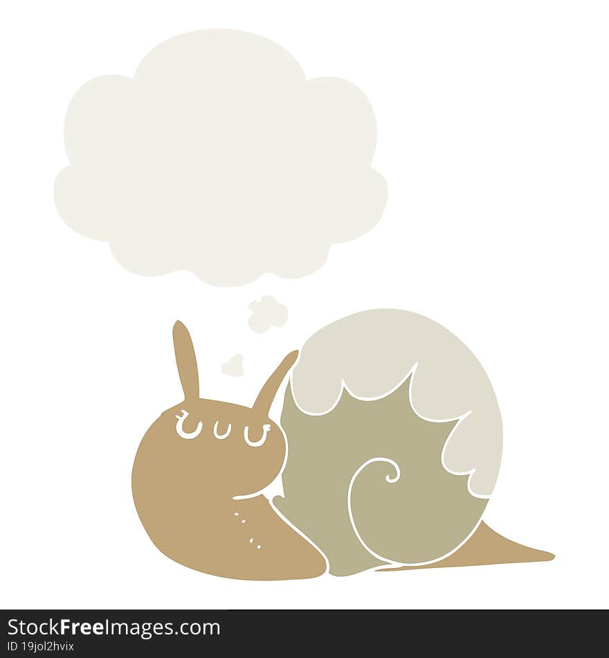 cute cartoon snail and thought bubble in retro style