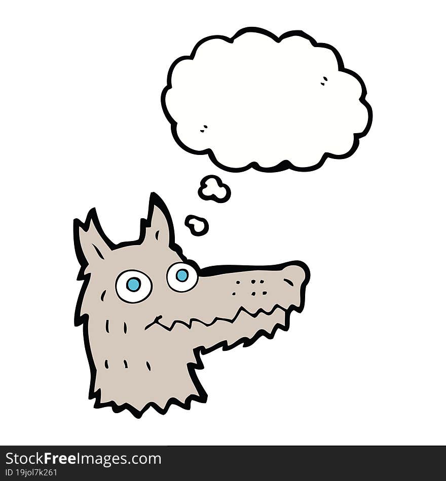 cartoon wolf head with thought bubble