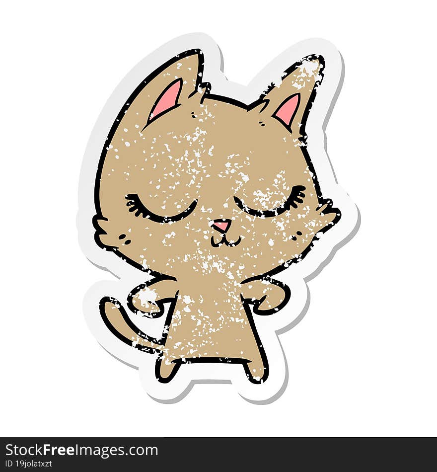 Distressed Sticker Of A Calm Cartoon Cat