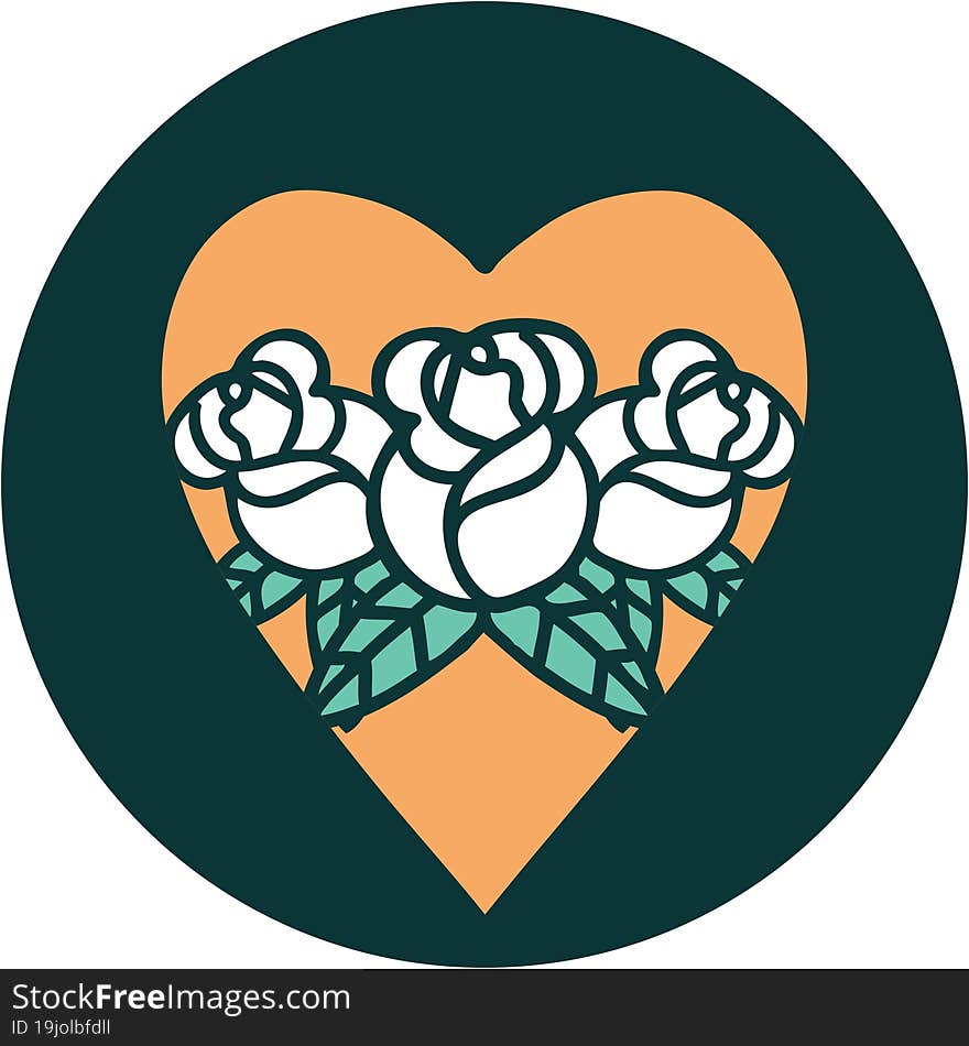 Tattoo Style Icon Of A Heart And Flowers