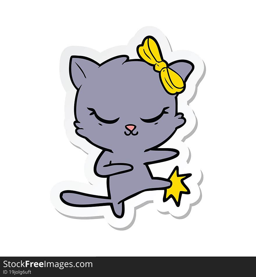 Sticker Of A Cute Cartoon Cat With Bow