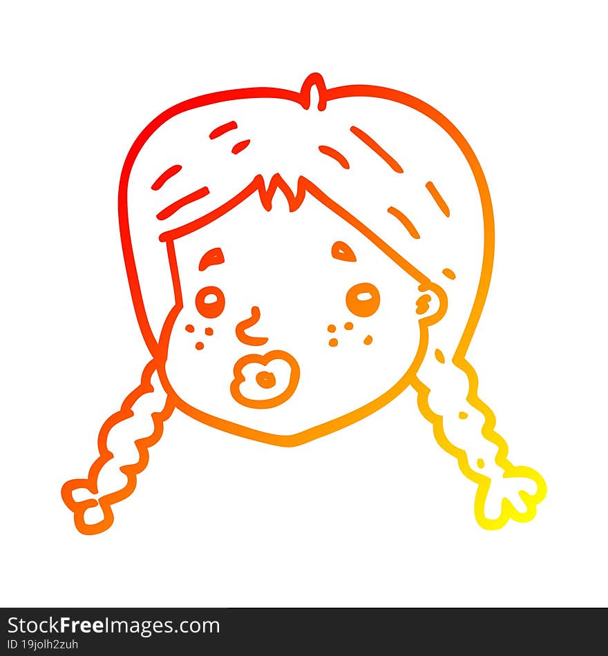 warm gradient line drawing of a cartoon girls face