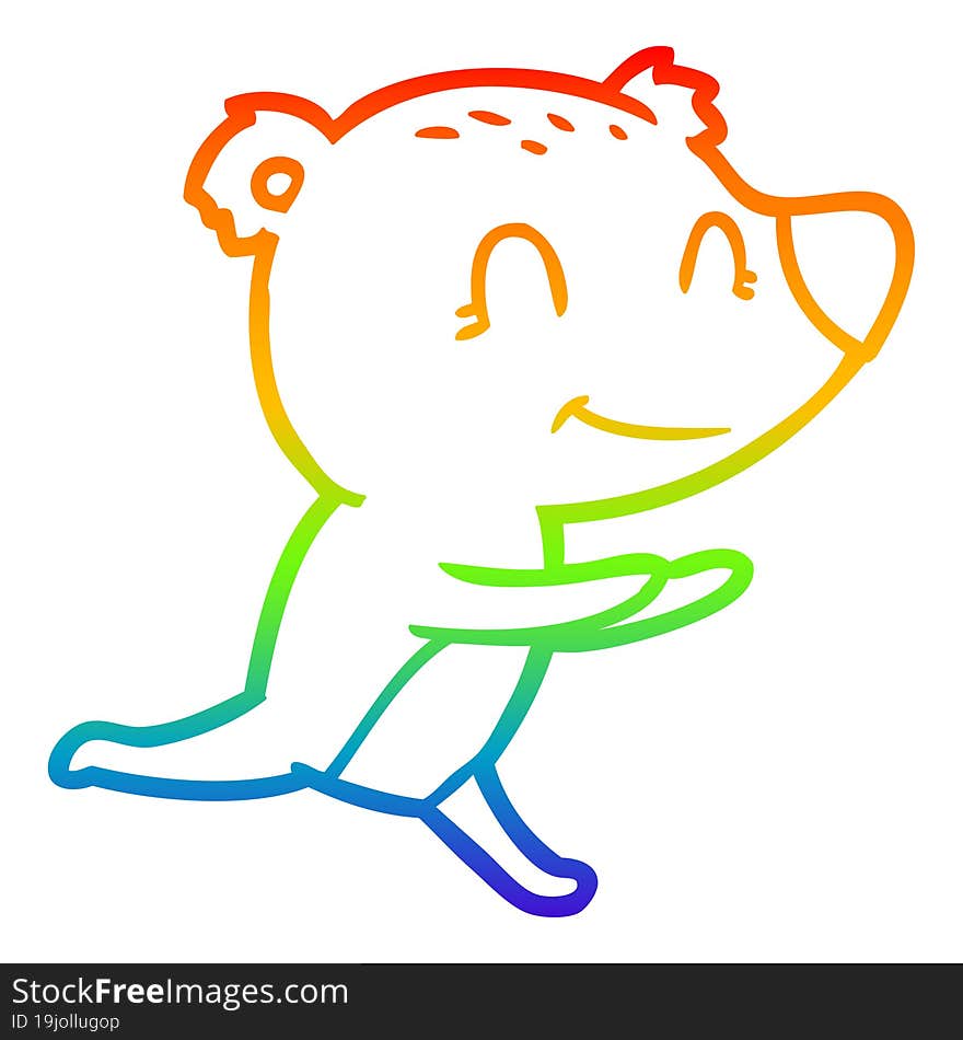 rainbow gradient line drawing running polar bear cartoon