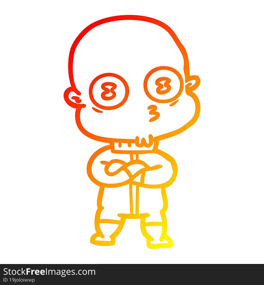 Warm Gradient Line Drawing Cartoon Weird Bald Spaceman