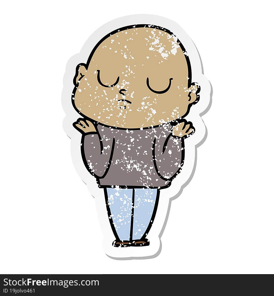 distressed sticker of a cartoon bald man