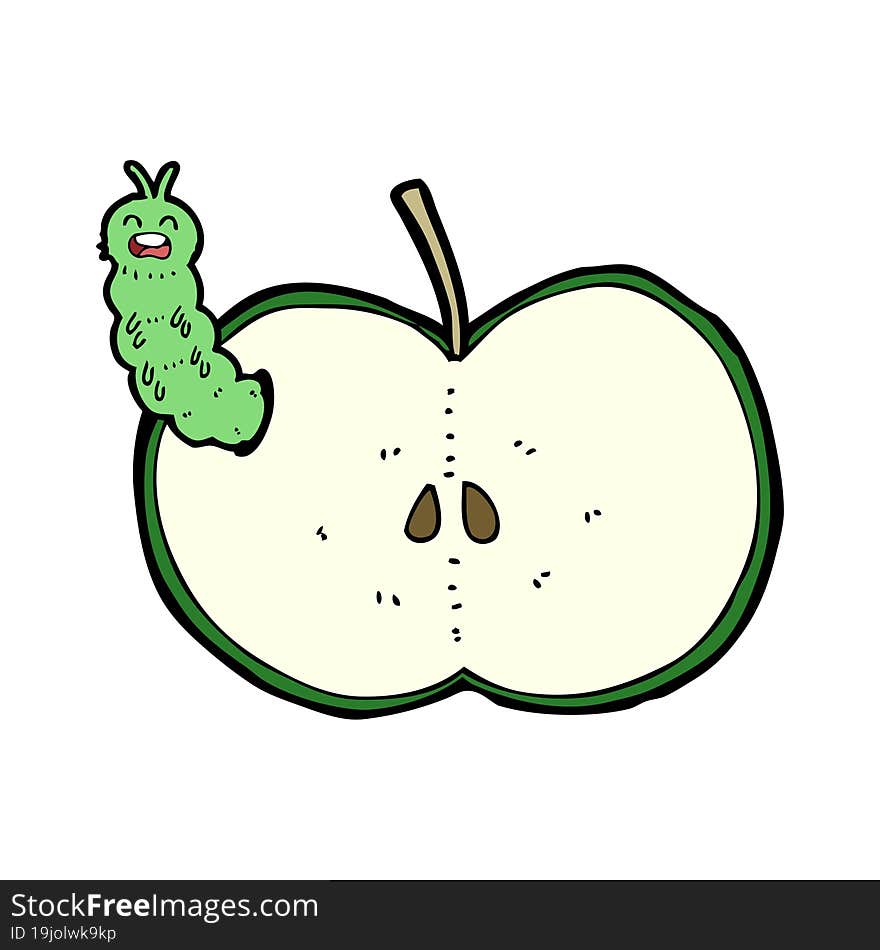 cartoon bug eating apple