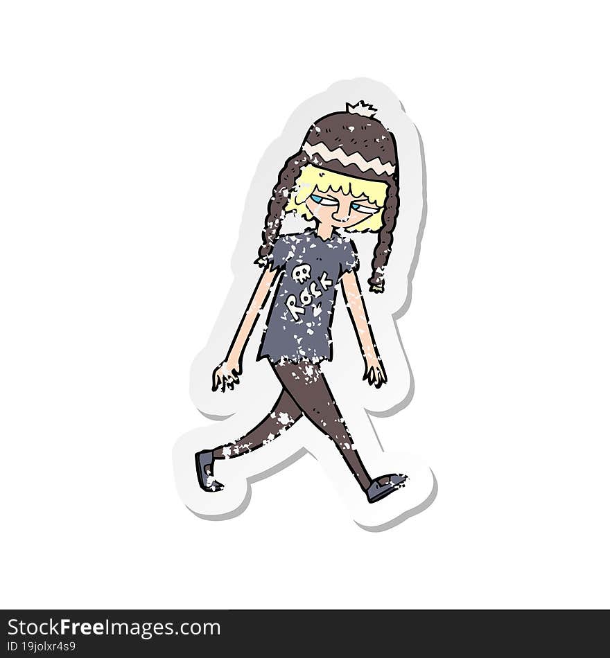 Retro Distressed Sticker Of A Cartoon Sullen Teenager