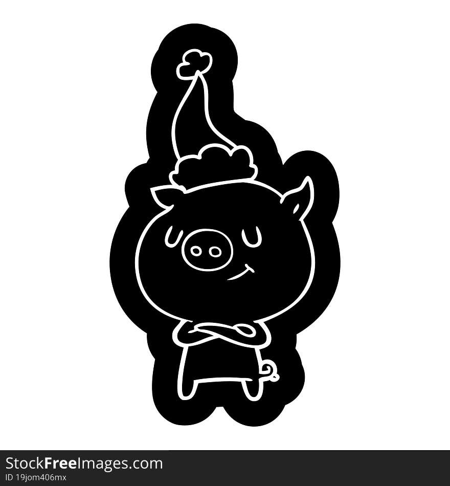 Happy Cartoon Icon Of A Pig Wearing Santa Hat