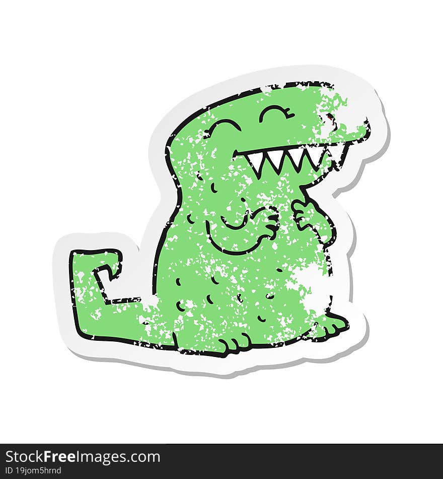 distressed sticker of a cartoon dinosaur