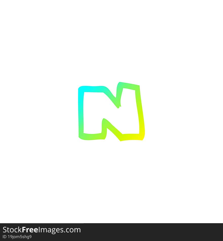 cold gradient line drawing of a cartoon letter n