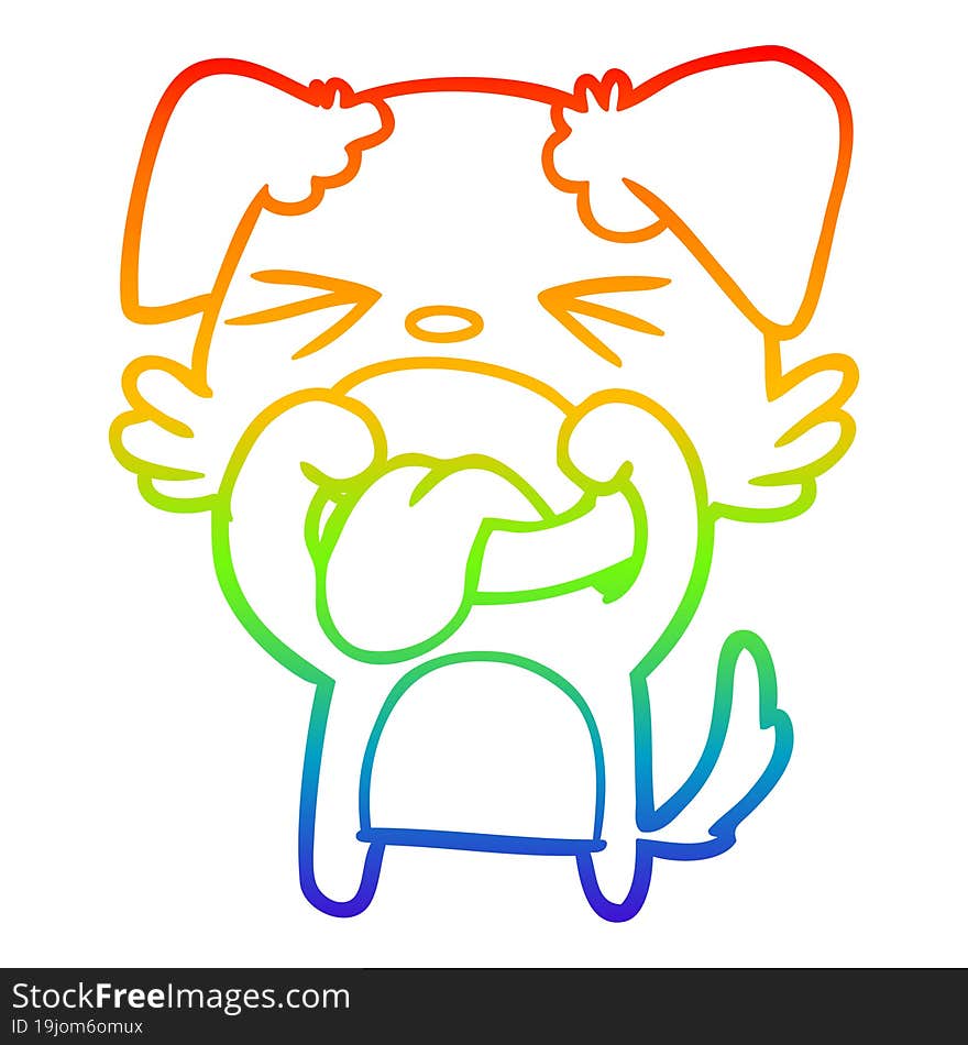 rainbow gradient line drawing of a cartoon disgusted dog