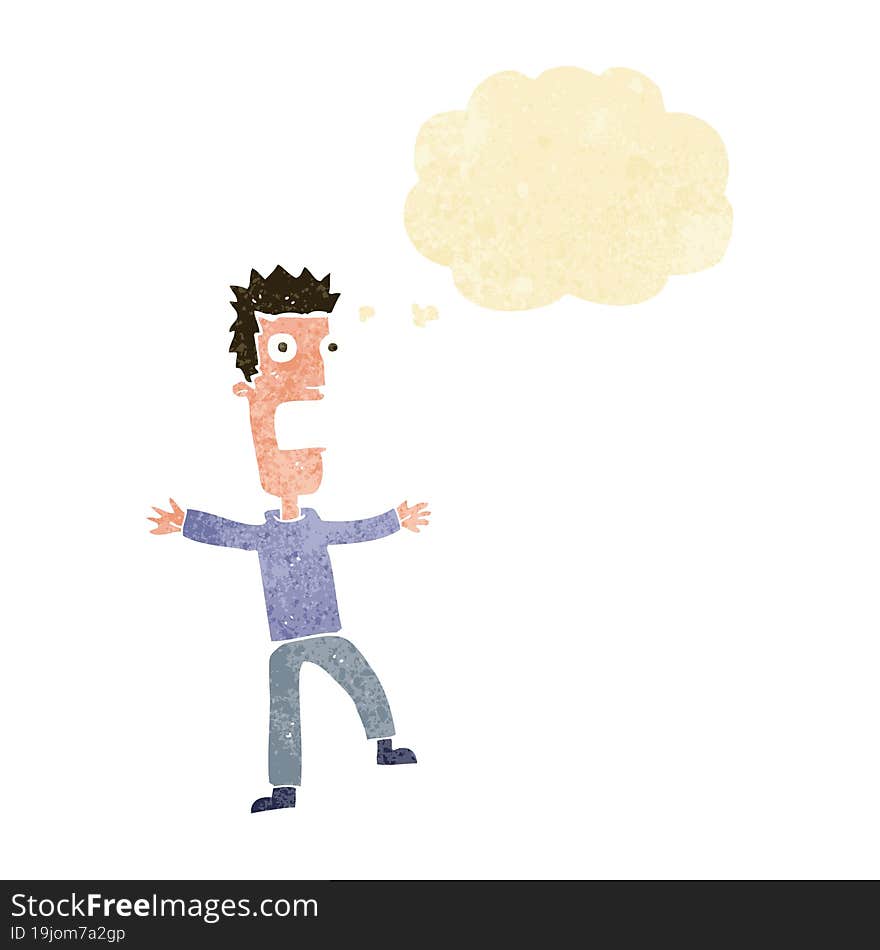 cartoon terrified man with thought bubble