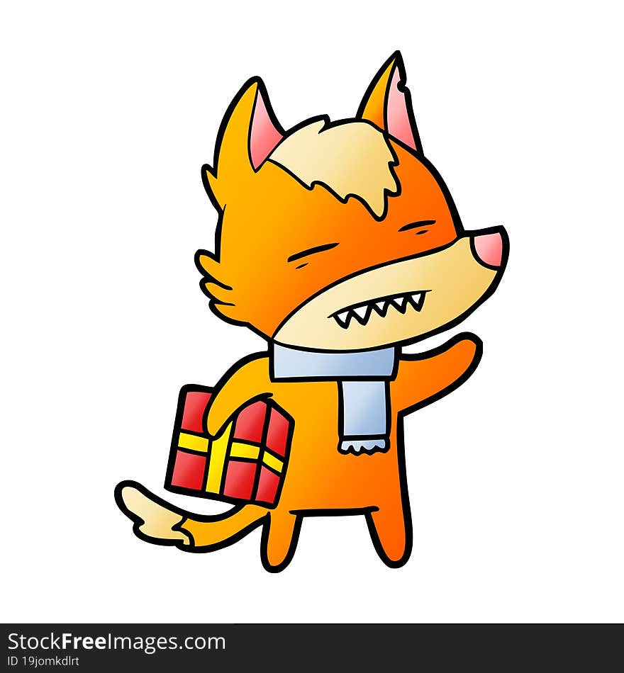 fox cartoon character with present. fox cartoon character with present