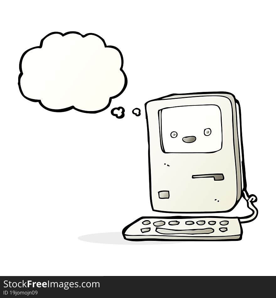 cartoon old computer with thought bubble