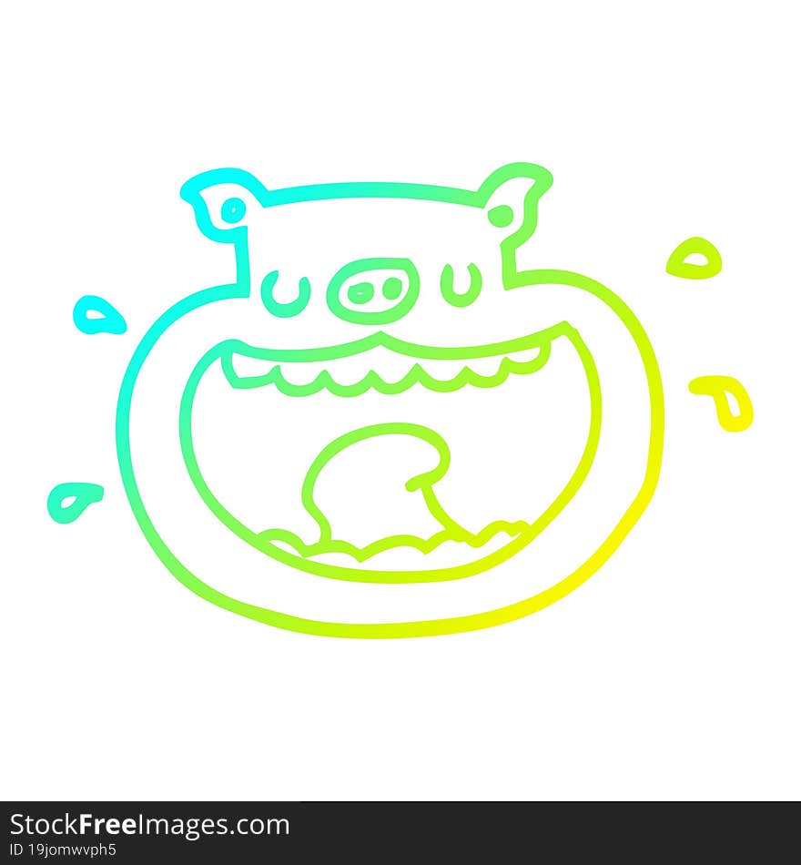 cold gradient line drawing of a cartoon obnoxious pig