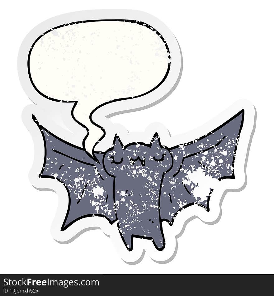 cute cartoon halloween bat with speech bubble distressed distressed old sticker. cute cartoon halloween bat with speech bubble distressed distressed old sticker