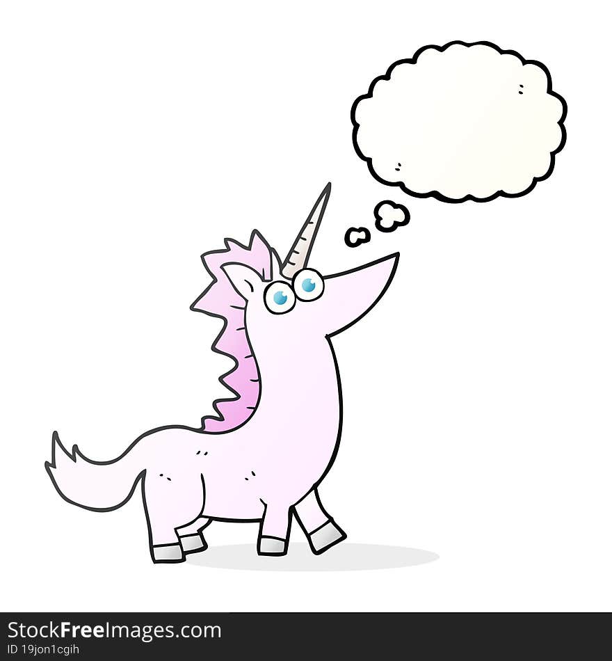 freehand drawn thought bubble cartoon unicorn