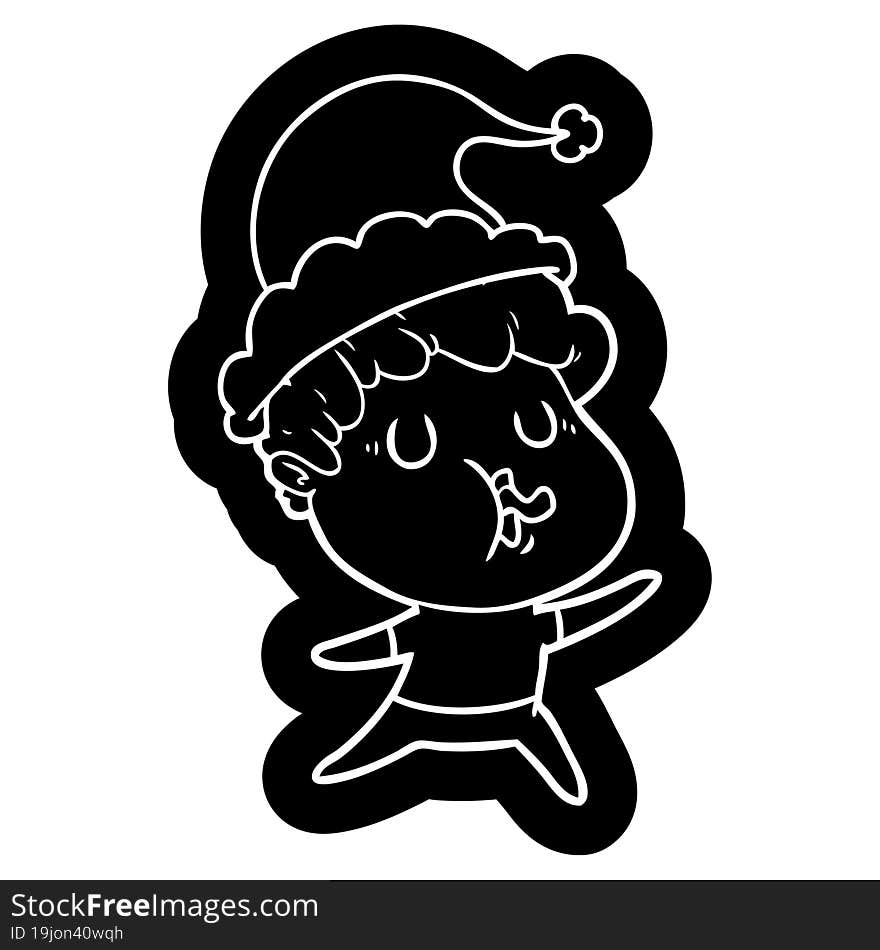 cartoon icon of a man singing wearing santa hat