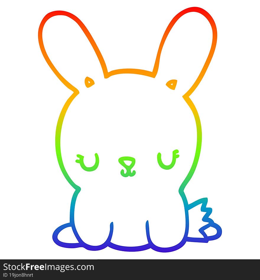 rainbow gradient line drawing of a cute cartoon rabbit