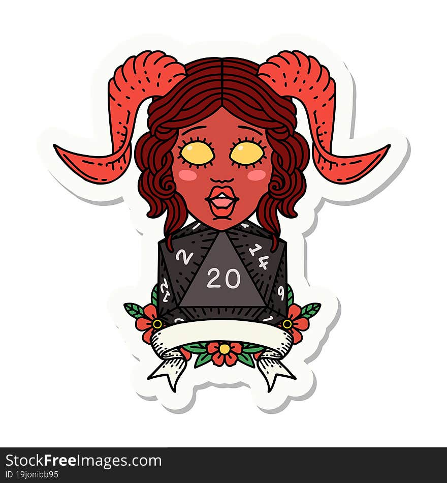 happy tiefling with natural 20 sticker