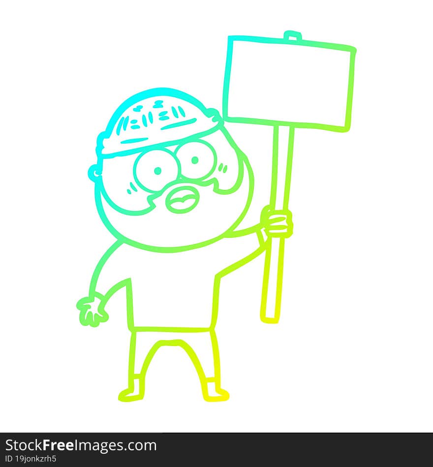 cold gradient line drawing cartoon bearded man with signpost