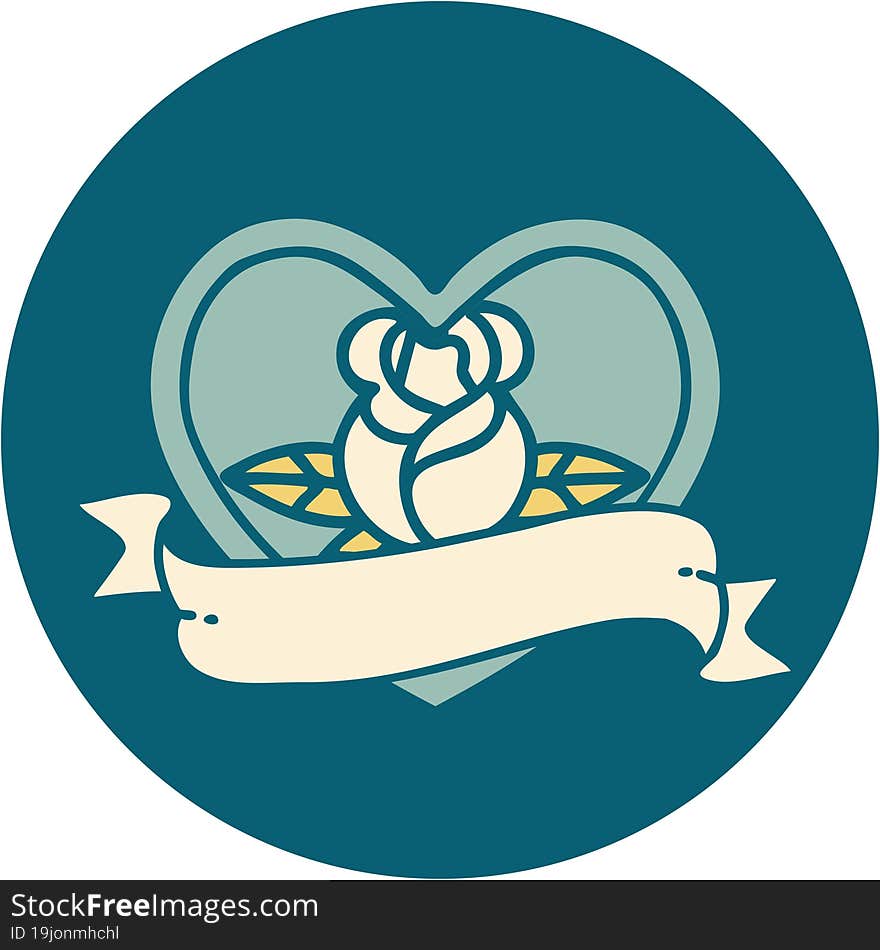 Tattoo Style Icon Of A Heart Rose And Banner