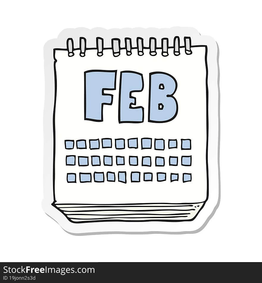 sticker of a cartoon calendar showing month of february