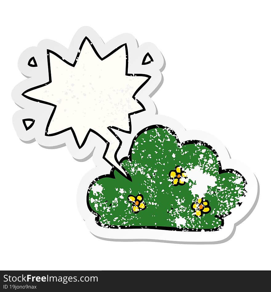 cartoon hedge and speech bubble distressed sticker