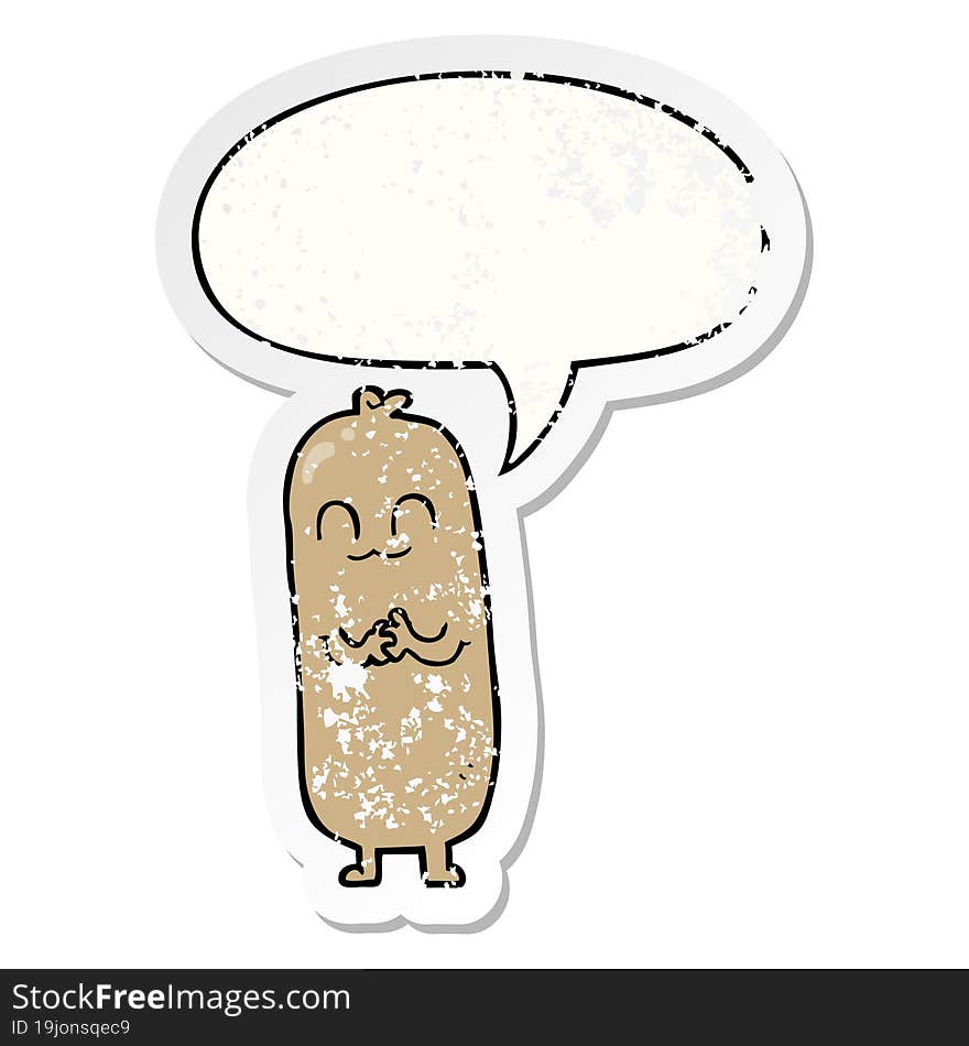 cartoon sausage and speech bubble distressed sticker