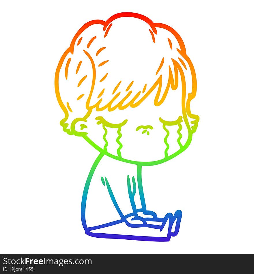 rainbow gradient line drawing of a cartoon woman crying