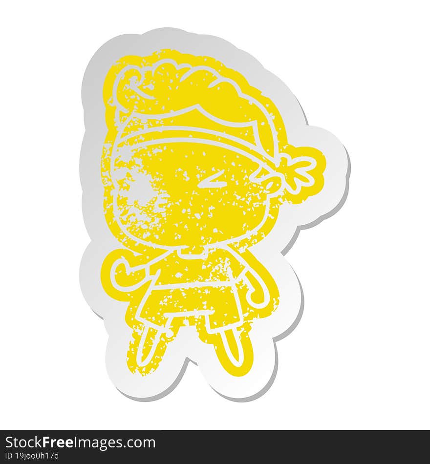 Distressed Old Sticker Kawaii Working Out Boy