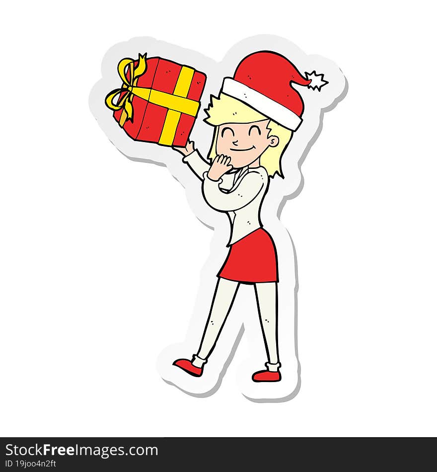 Sticker Of A Cartoon Woman With Present